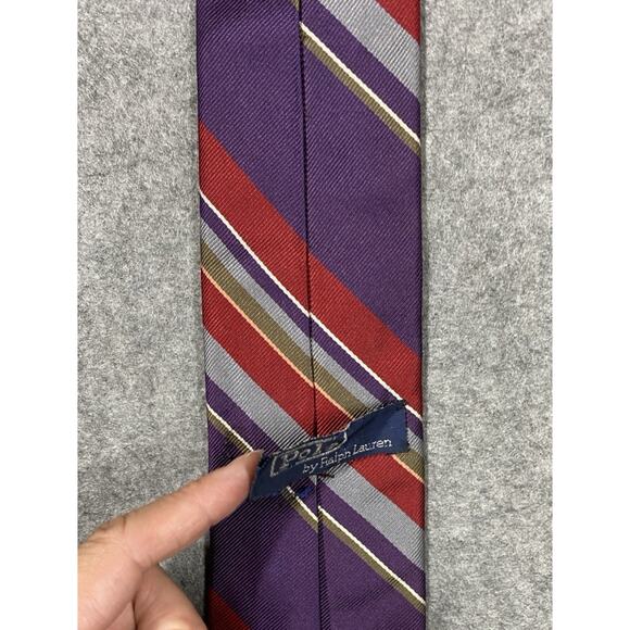 Polo Ralph Lauren Tie Mens Purple Stripe 100% Silk USA Preppy Vintage - Picture 4 of 9